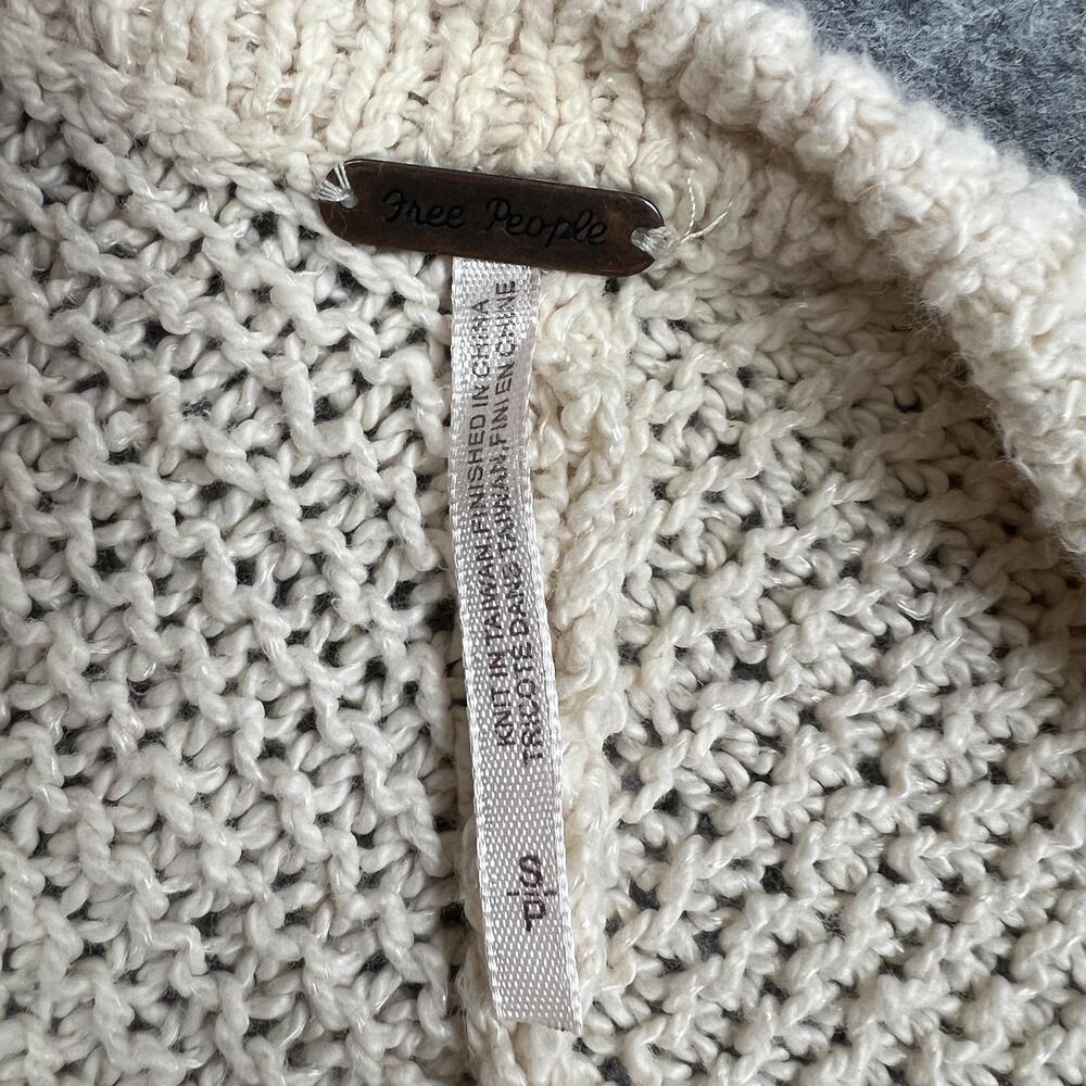 Free People Cardigan Sweater Womens S White Open Knit Lightweight Pockets Preppy - Picture 4 of 16